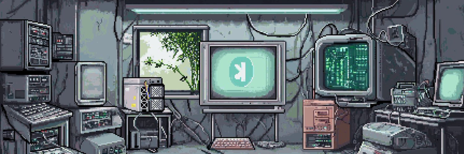 KANGO's official X banner showing a Kaspa-themed computer room