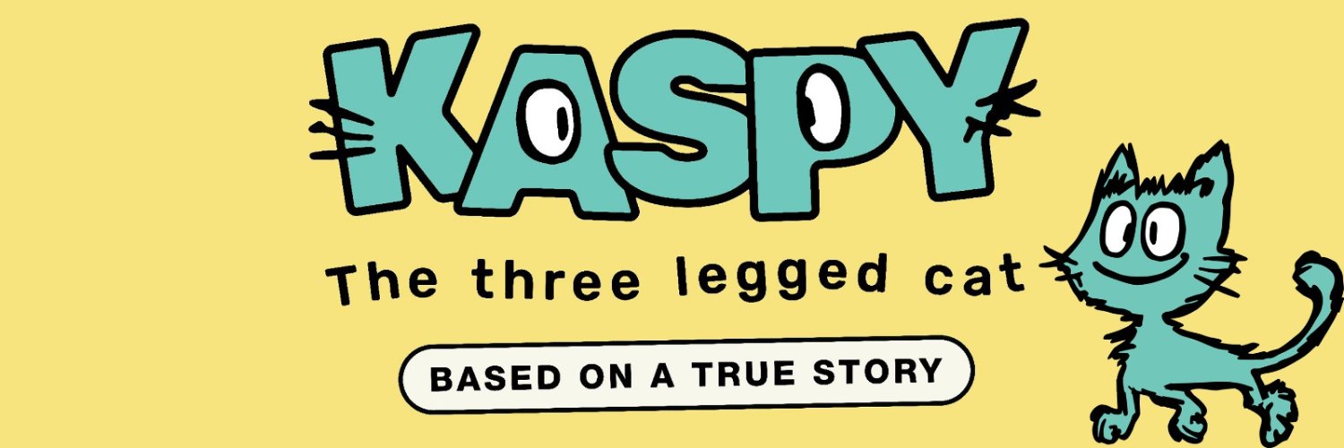 KASPY's official X banner with a teal three-legged cat